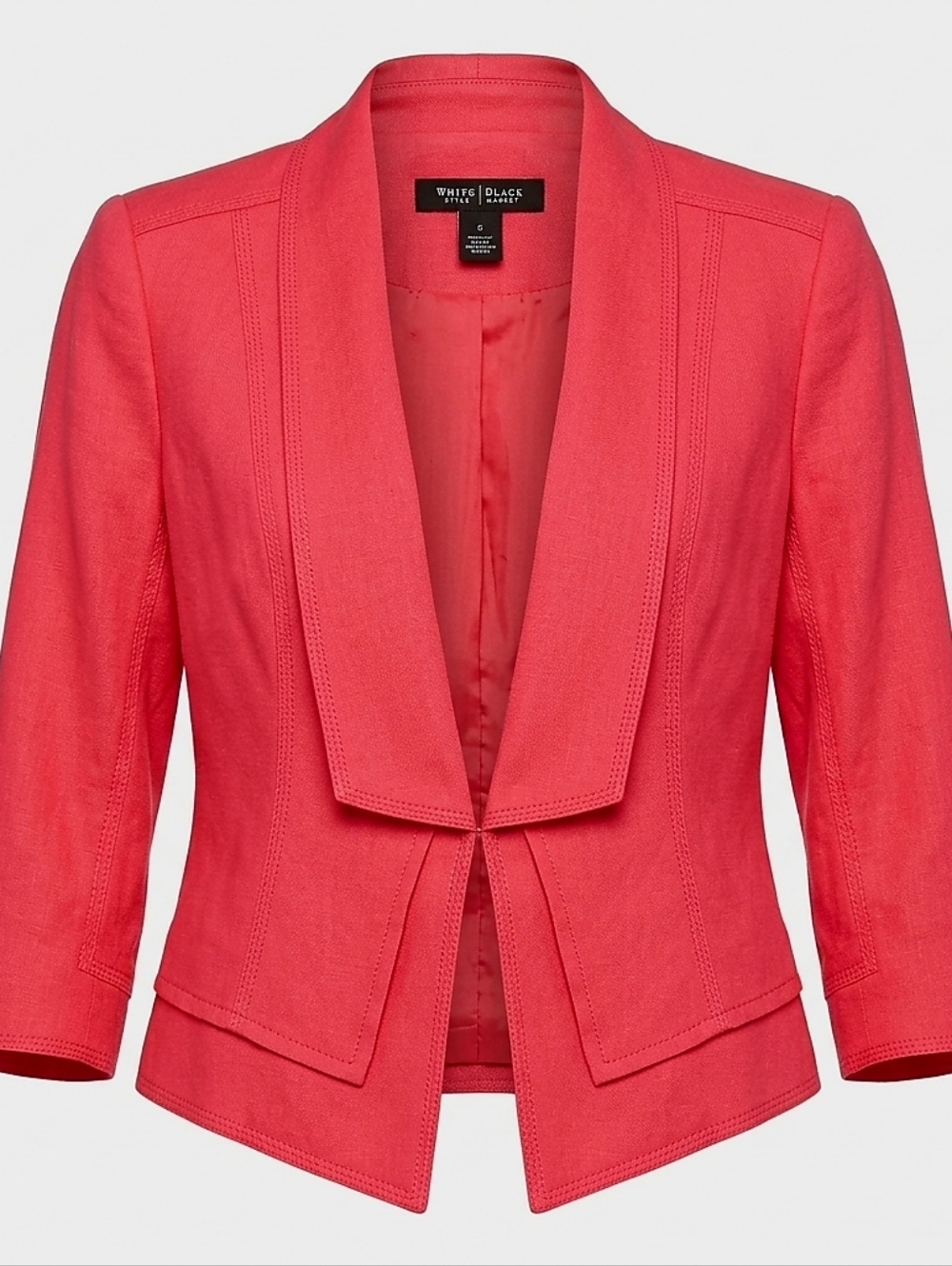 White House Black Market Red Cropped Blazer 8 Linen Preppy Chic Jacket Lined